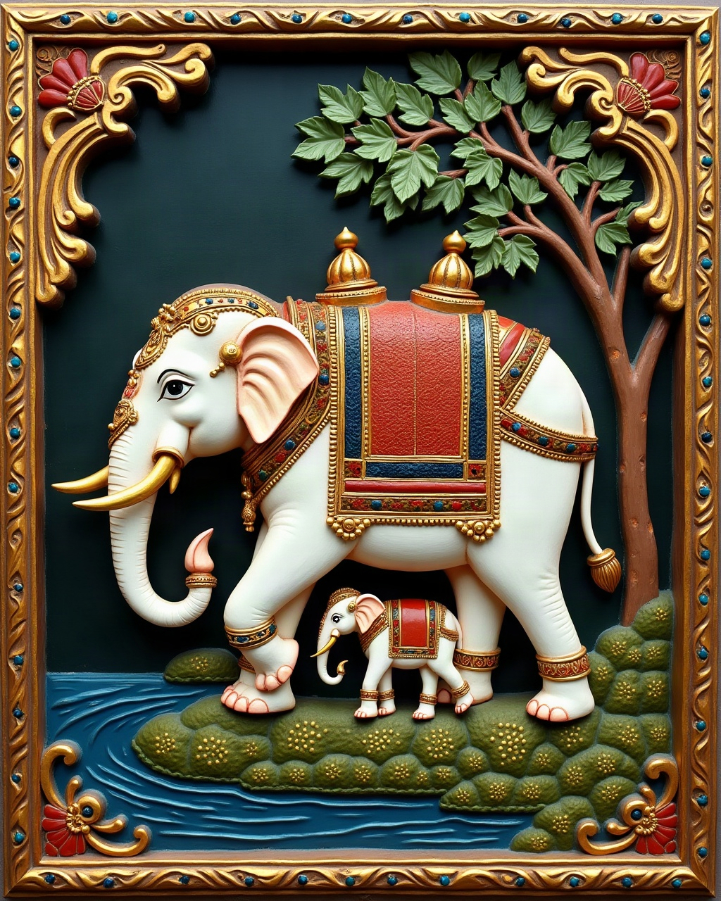 Elephant and Calf, Thanjavur painting