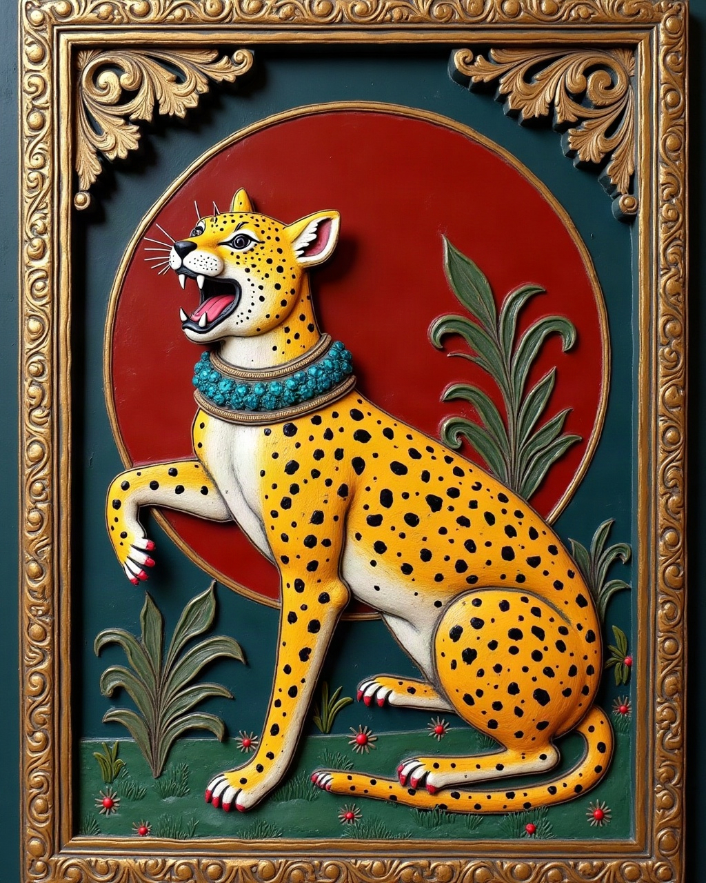 The Hunting Cheetah, Thanjavur painting
