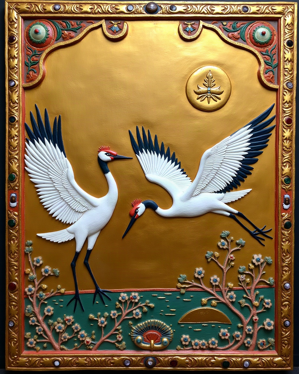 Cranes in Flight, Thanjavur painting