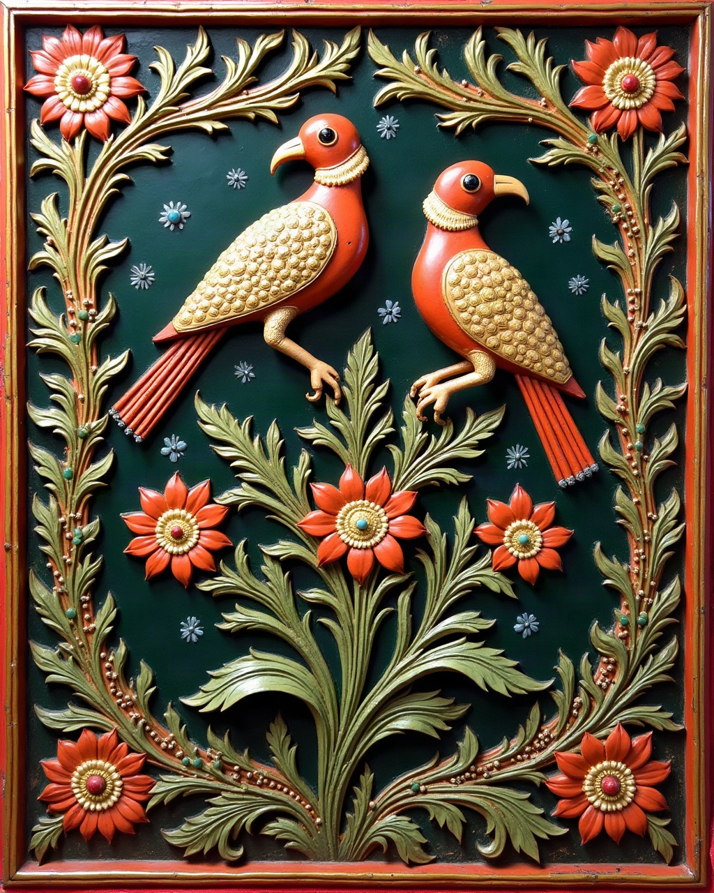 Flowering Vine with Birds, Thanjavur painting