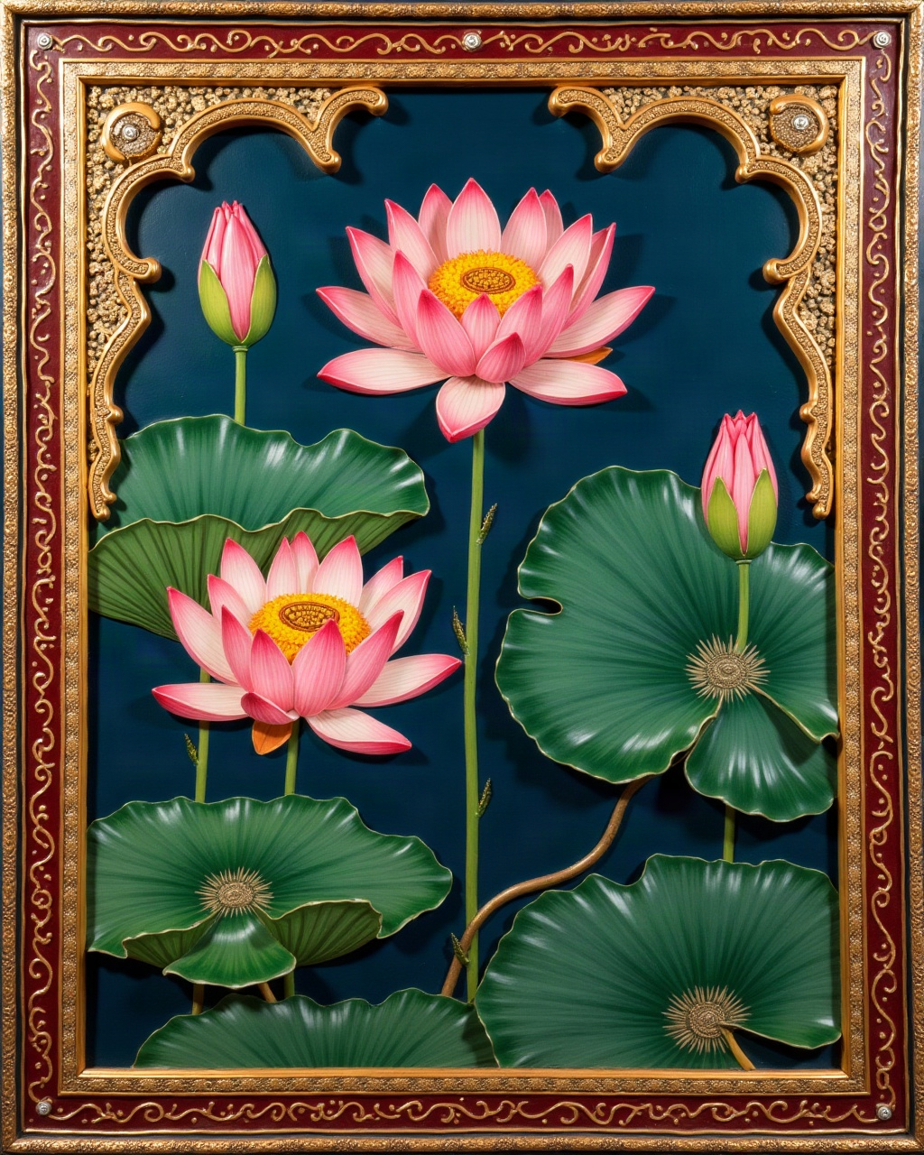 Lotus in Full Bloom, Thanjavur painting