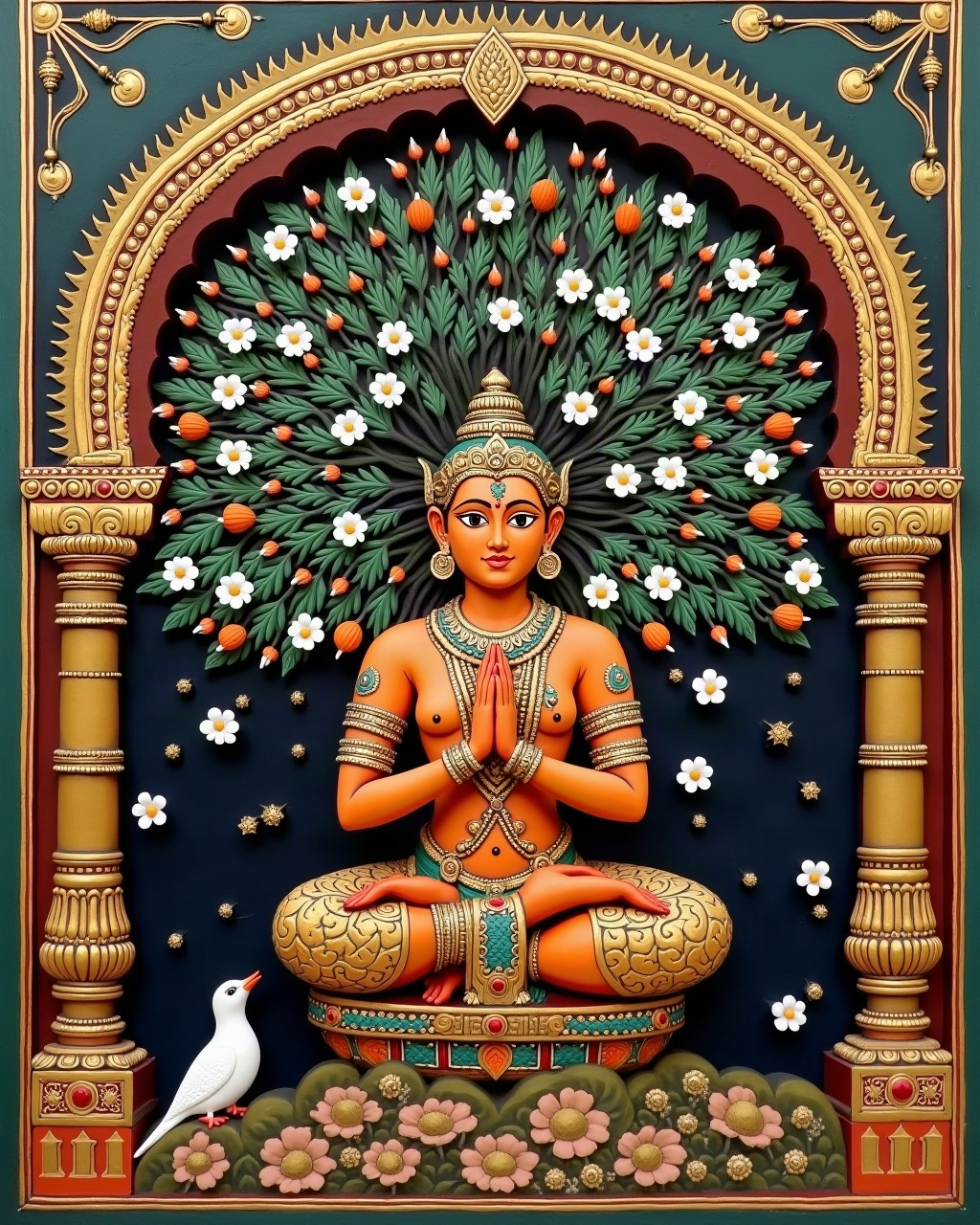 Parijata Tree in Flower, Thanjavur painting