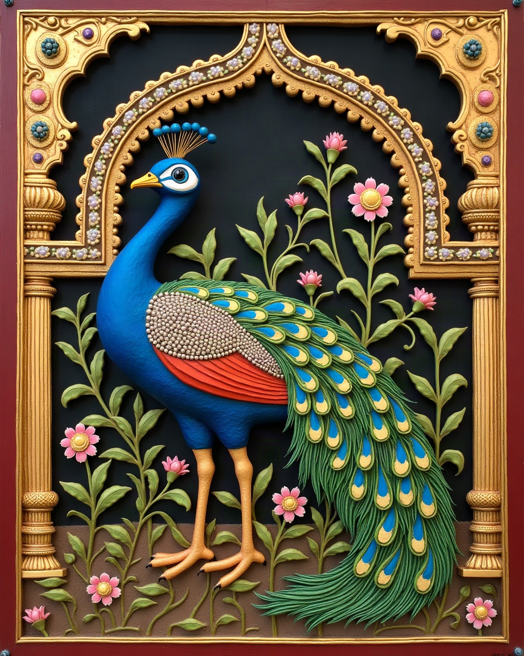 Peacock in the Garden, Thanjavur painting