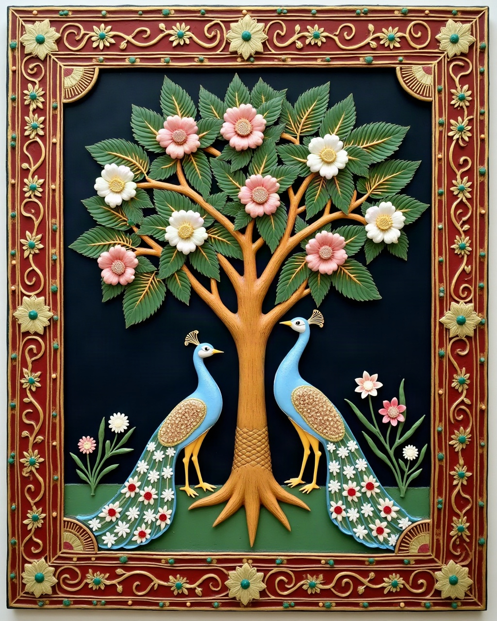 Peacocks and the Flowering Tree, Thanjavur painting