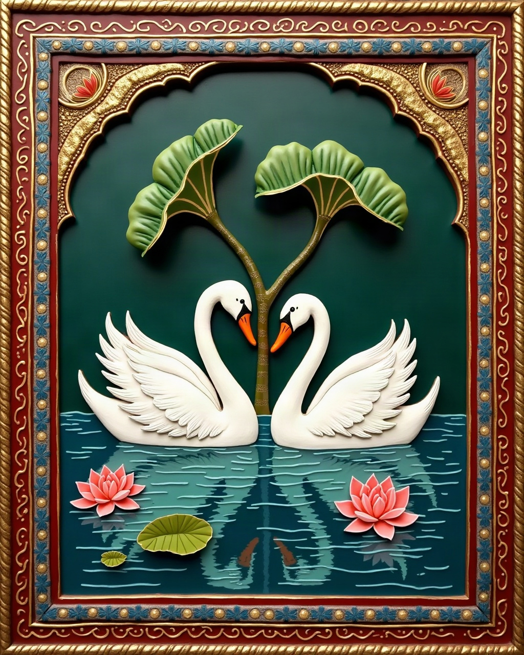 Swans on the Lake, Thanjavur painting