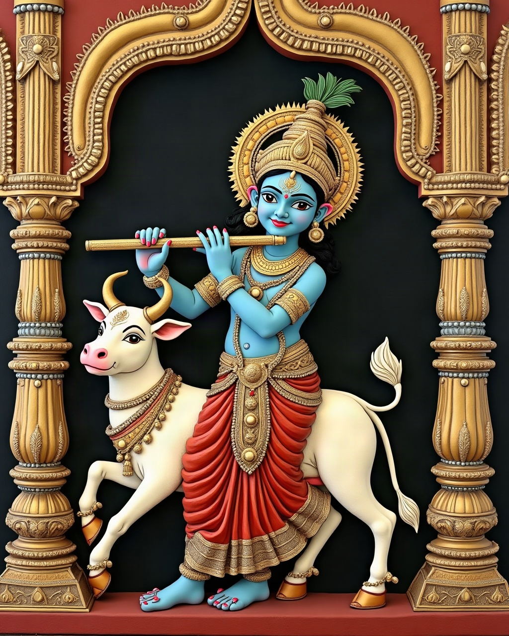Krishna with the Flute, Thanjavur painting