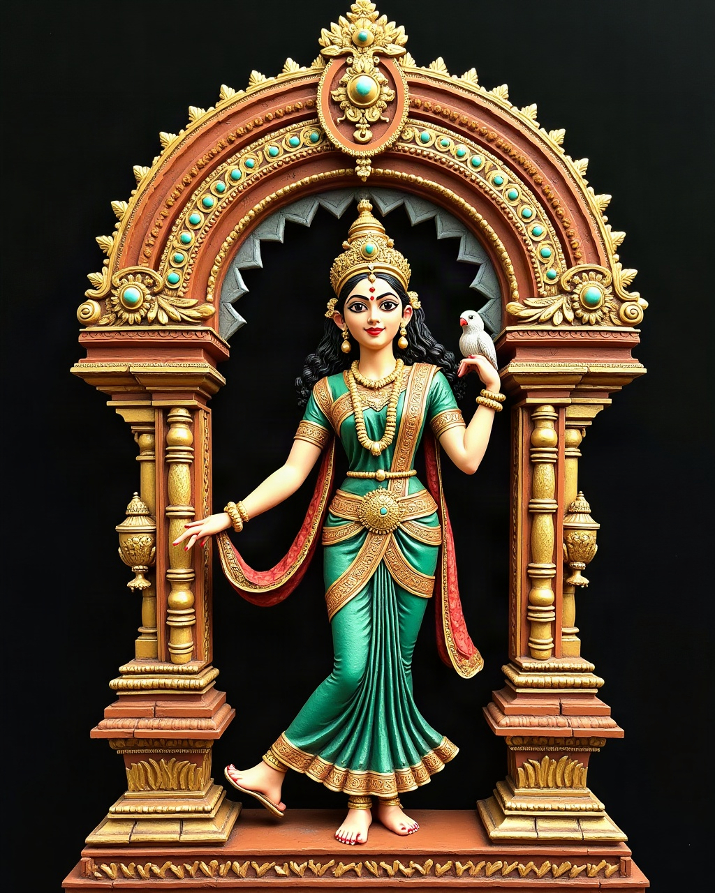 Meenakshi with the Parrot, Thanjavur painting