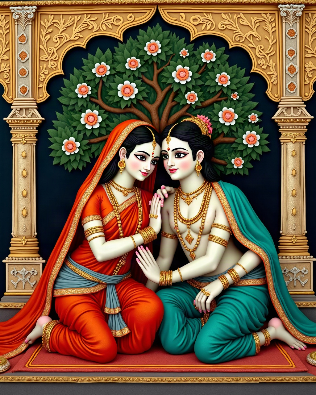 Radha Krishna in the Grove, Thanjavur painting