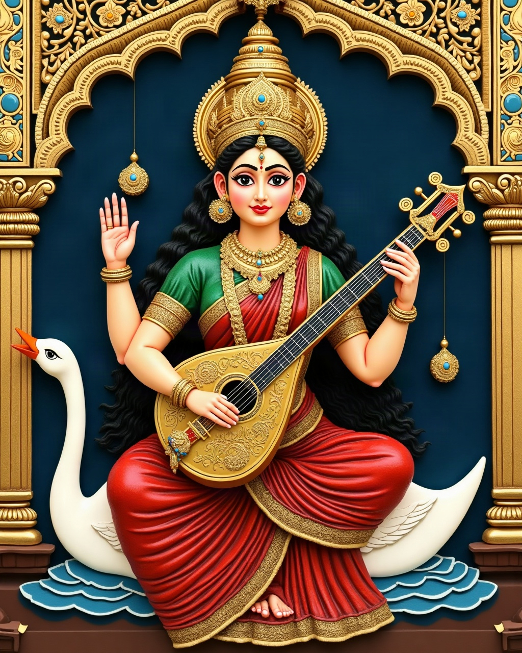 Saraswati with the Veena, Thanjavur painting