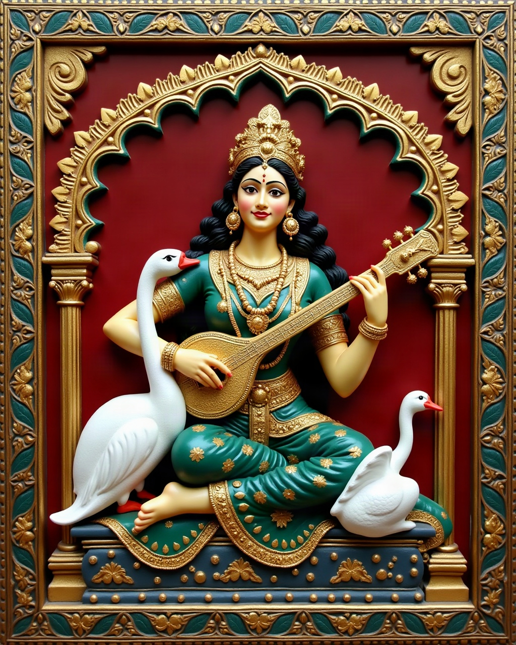 Saraswati and the Swans, Thanjavur painting