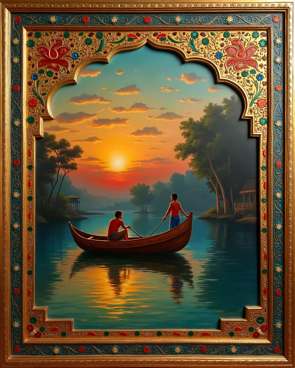 Boat on the Backwaters, Thanjavur painting