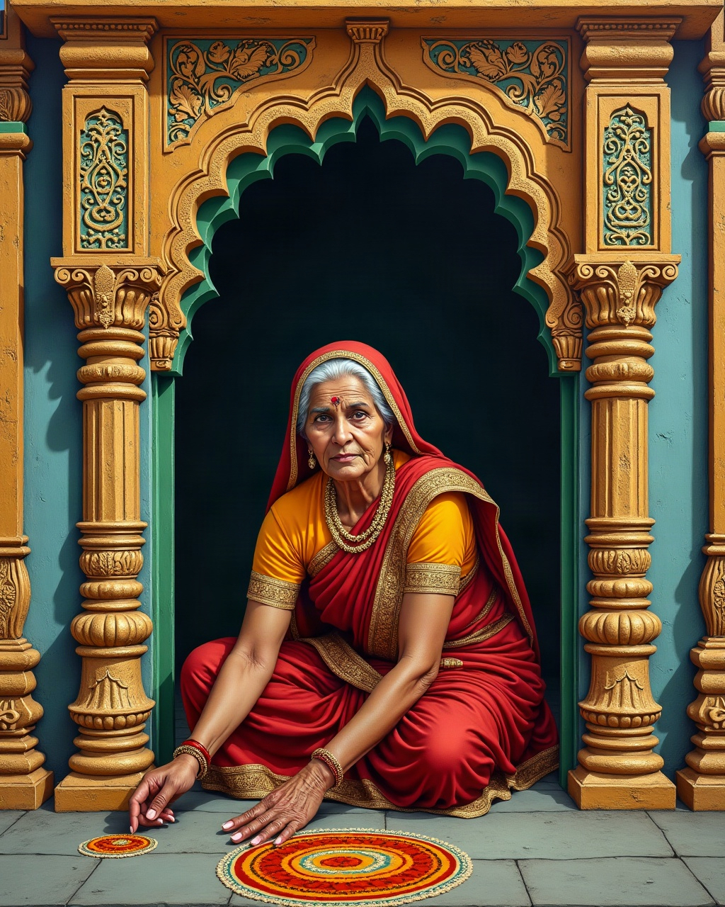 Grandmother at the Threshold, Thanjavur painting