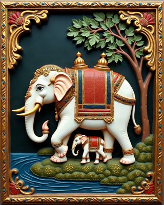 Elephant and Calf, Thanjavur painting