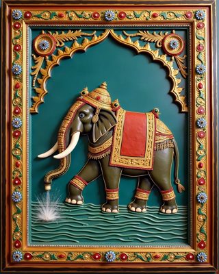 Elephant Bathing, Thanjavur painting