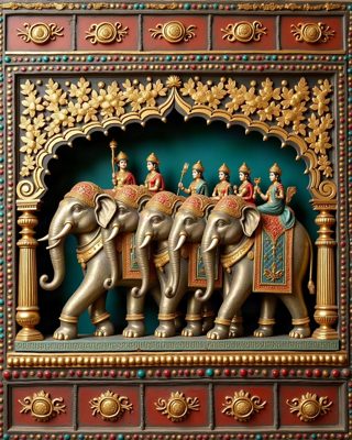 Elephant Procession, Thanjavur painting