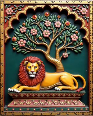 The Resting Lion, Thanjavur painting