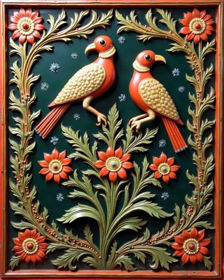Flowering Vine with Birds, Thanjavur painting