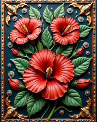 Hibiscus Panel, Thanjavur painting