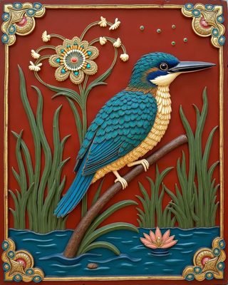 Kingfisher on the Reed, Thanjavur painting