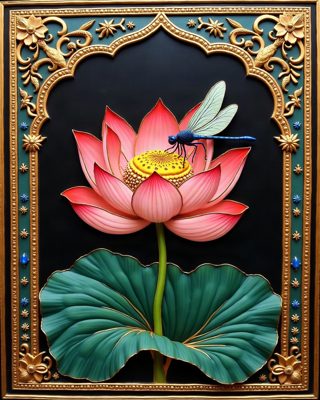 Lotus and Dragonfly, Thanjavur painting