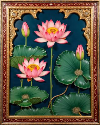 Lotus in Full Bloom, Thanjavur painting