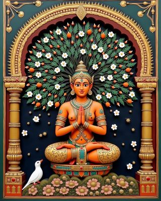 Parijata Tree in Flower, Thanjavur painting