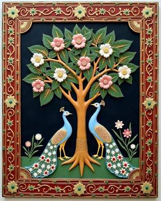 Peacocks and the Flowering Tree, Thanjavur painting