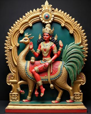 Kartikeya on the Peacock, Thanjavur painting