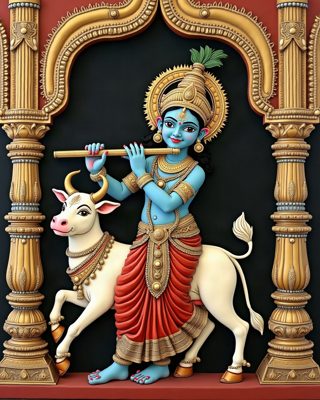 Krishna with the Flute, Thanjavur painting