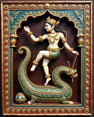 Krishna and Kaliya, Thanjavur painting