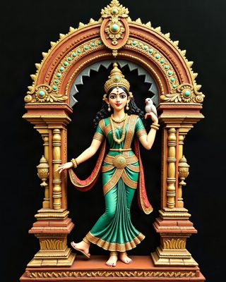Meenakshi with the Parrot, Thanjavur painting