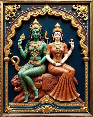 Shiva and Parvati, Thanjavur painting