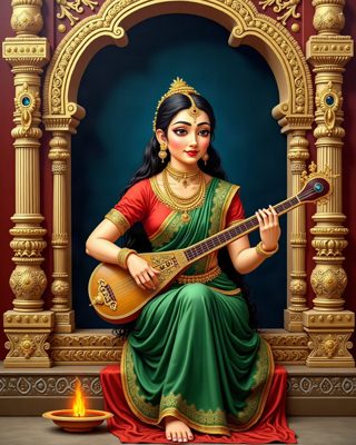 Lady with the Veena, Thanjavur painting