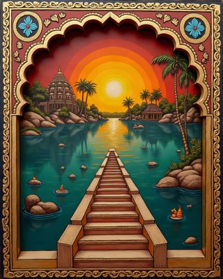 The River Ghat, Thanjavur painting